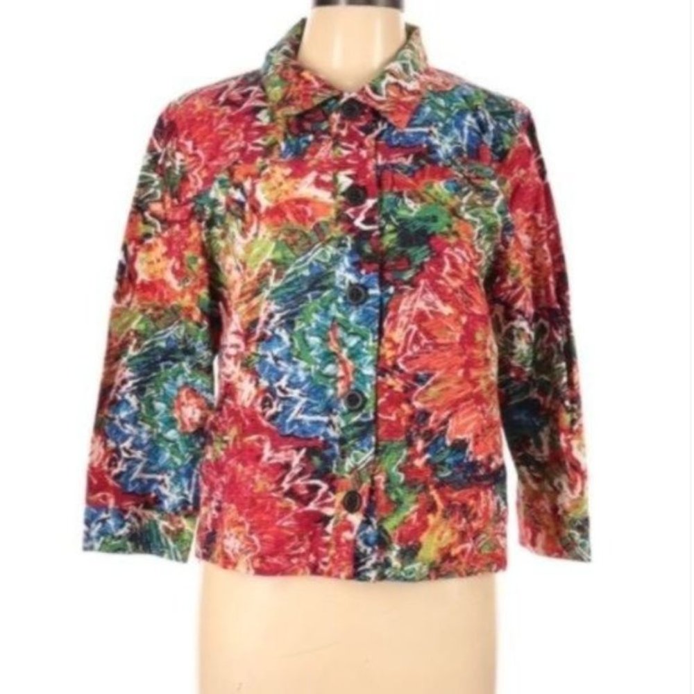 Chico’s Red Floral Abstract Print Jacket L